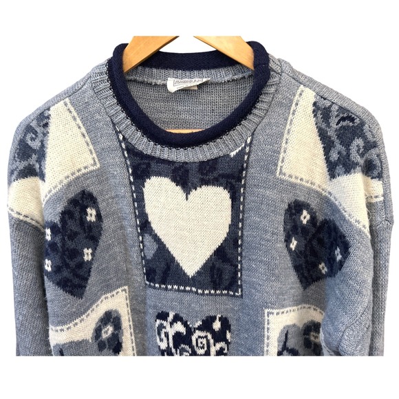 Vintage Arielle Heart Knit Sweater Made USA Cottagecore Cozy Winter 90s - Picture 2 of 5